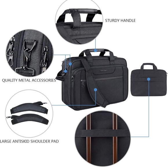 LaptopBag Expandable Laptop Briefcase Fits Up to 17.3Inch Laptop Water-Repellent - Picture 5 of 7